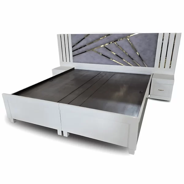 Modern White King Size Bed with Designer Headboard - Image 3