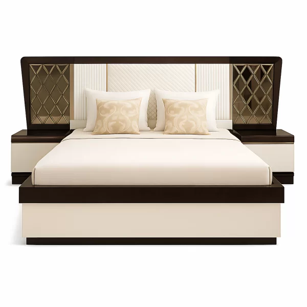 Modern King Size Designer Bed with Side Tables - Image 2