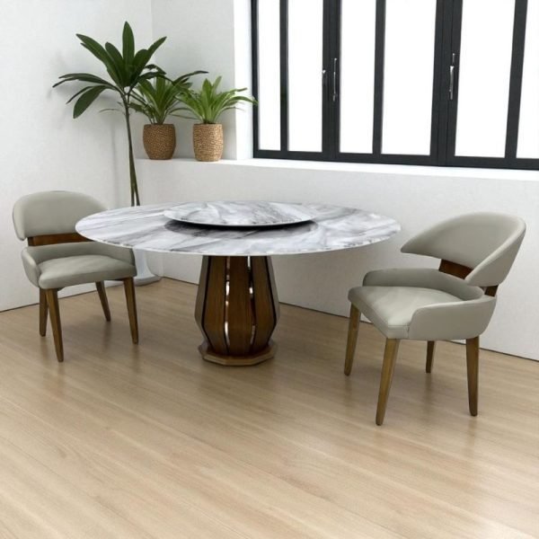Luxury 8-Seater Round Marble Dining Table with Chairs - Image 5