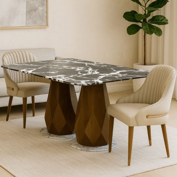 Luxury 8-Seater Black Marble Dining Table with Chairs
