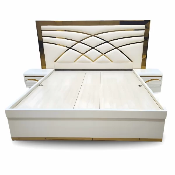 Luxury White King Size Bed with Designer Upholstered Headboard - Image 2