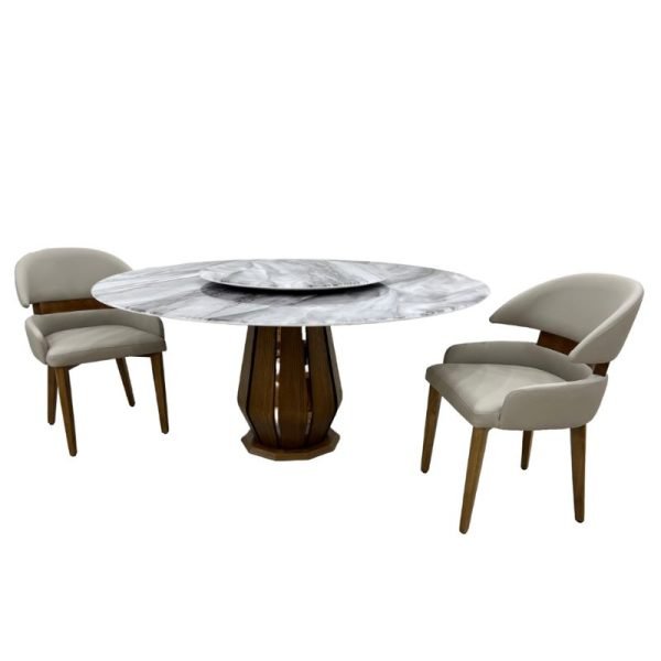 Luxury 8-Seater Round Marble Dining Table with Chairs - Image 2