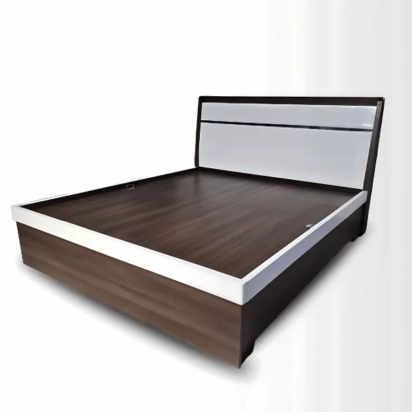 Modern Wooden Bed with Headboard – Minimalist Walnut Finish Queen Size Bed - Image 2