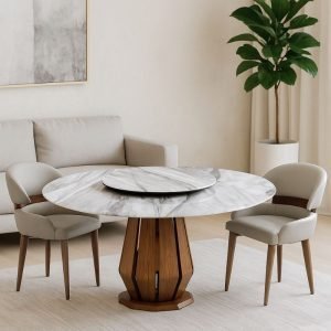 Luxury 8-Seater Round Marble Dining Table with Chairs