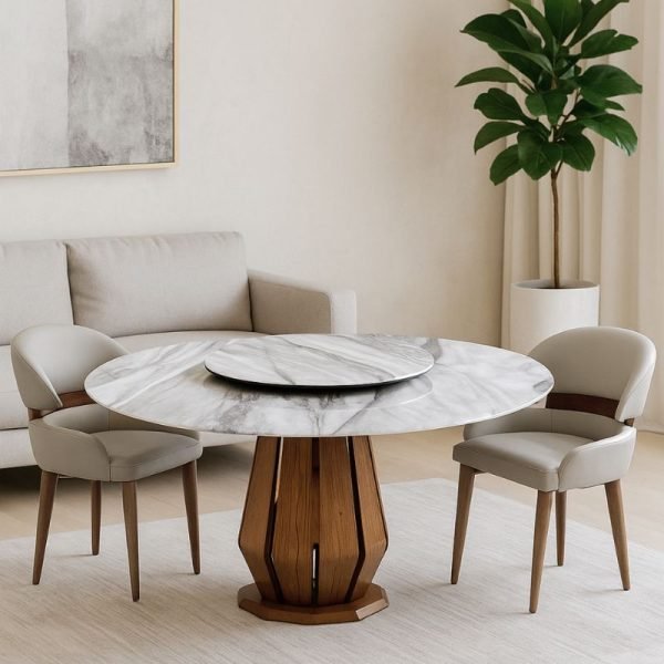 Luxury 8-Seater Round Marble Dining Table with Chairs