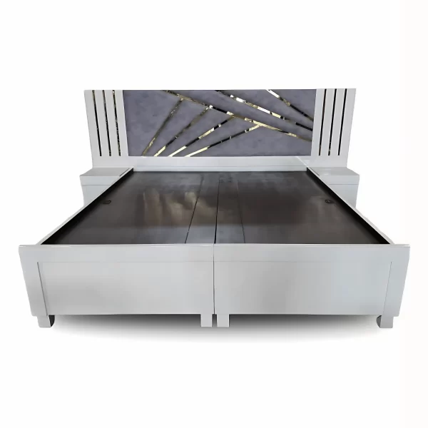 Modern White King Size Bed with Designer Headboard - Image 2
