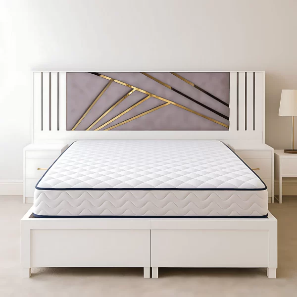 Modern White King Size Bed with Designer Headboard