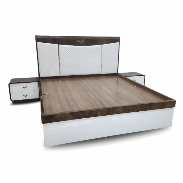 Modern King Size Wooden Bed with Storage & Quilted Headboard - Image 3