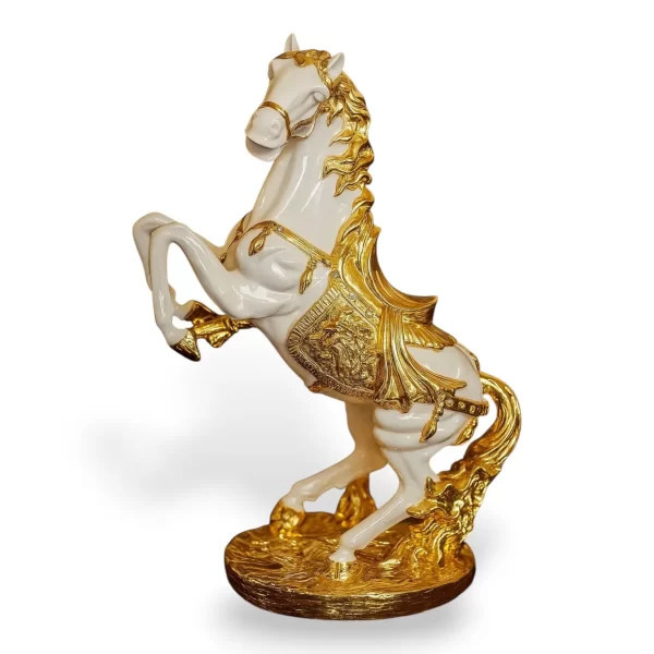 Royal Rearing Horse Sculpture(White & Gold) - Image 2