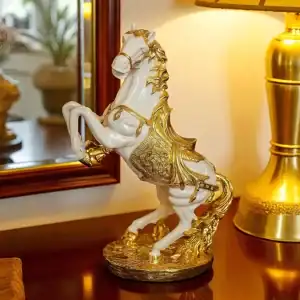 Royal Rearing Horse Sculpture(White & Gold)