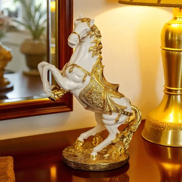 Royal Rearing Horse Sculpture(White & Gold)