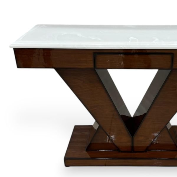 Modern V-Base Console Table with White Marble Top - Image 5