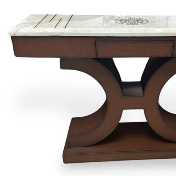 Curvilinear Pedestal Console Table with Multi-Inlaid Marble Top - Image 3