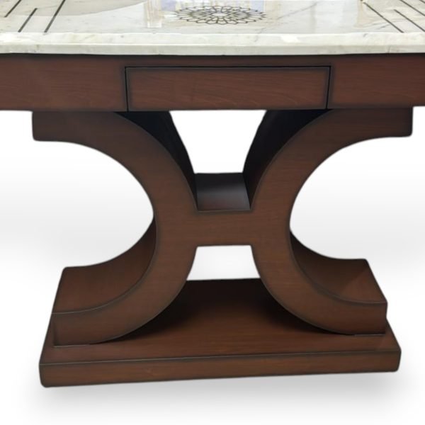 Curvilinear Pedestal Console Table with Multi-Inlaid Marble Top - Image 4