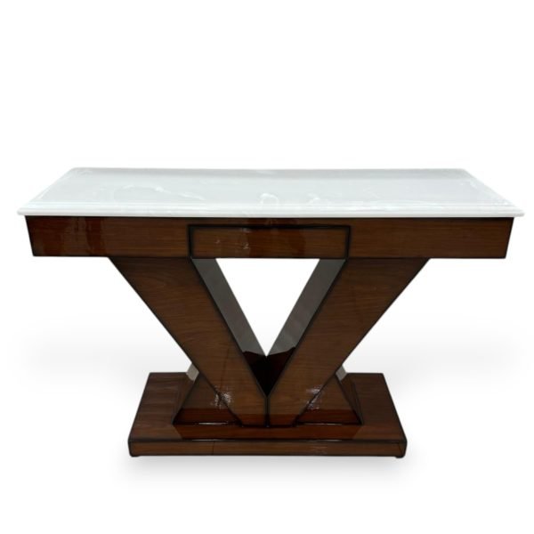 Modern V-Base Console Table with White Marble Top - Image 3