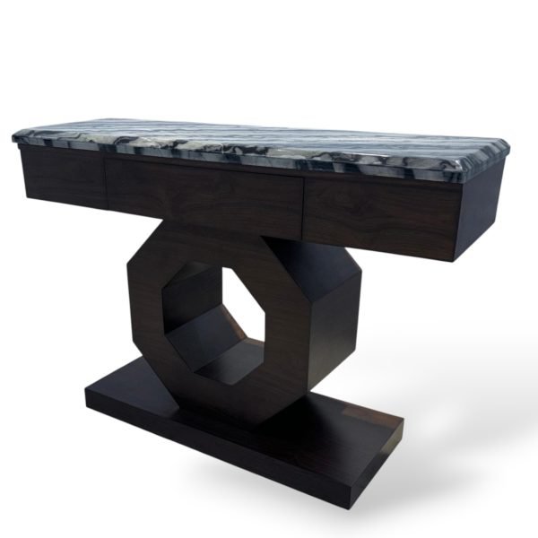 Z-Shaped Pedestal Console Table with Dark Marble Top - Image 2