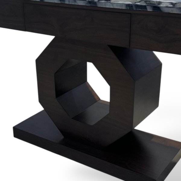 Z-Shaped Pedestal Console Table with Dark Marble Top - Image 3