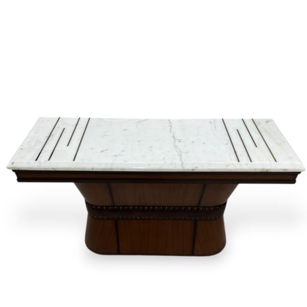 Trunk-Inspired Console Table with White Marble Top and Studded Leather - Image 2