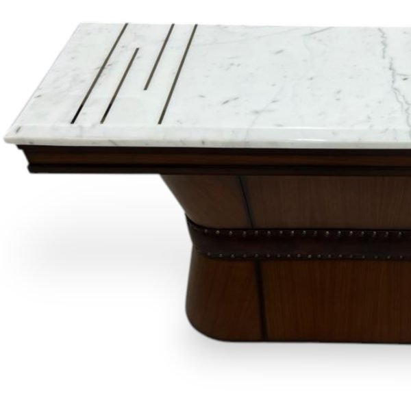 Trunk-Inspired Console Table with White Marble Top and Studded Leather - Image 3