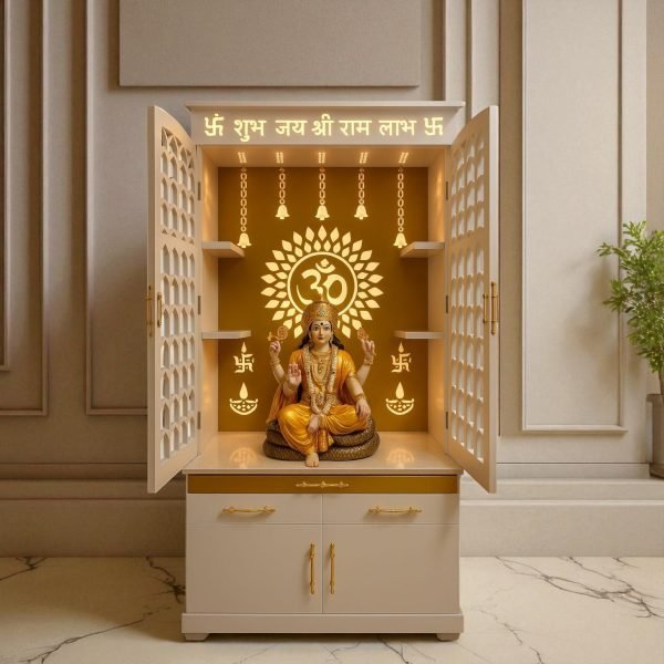 "Om" White & Gold Mandir