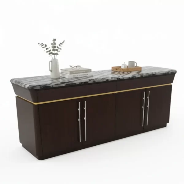 Elegant Wooden Buffet Table with Marble Top - Image 3