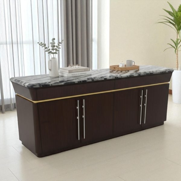 Elegant Wooden Buffet Table with Marble Top