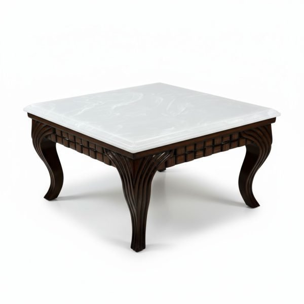 Classic Wooden Coffee Table with White Marble Top - Image 2