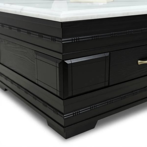 Elegant Dark Wood Coffee Table with White Marble Top Drawer - Image 4