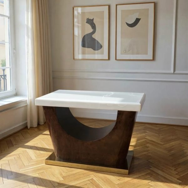 Modern Wood Console Table with White Marble Top