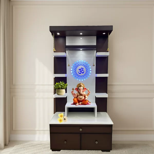 "Om" LED-Lit Home Mandir with Storage