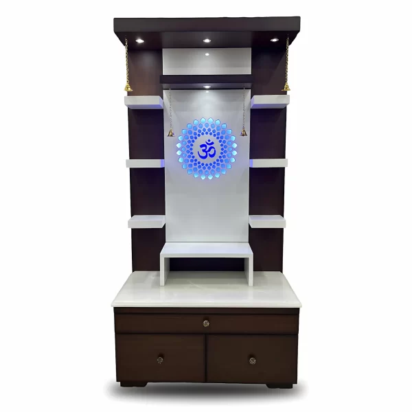"Om" LED-Lit Home Mandir with Storage - Image 2