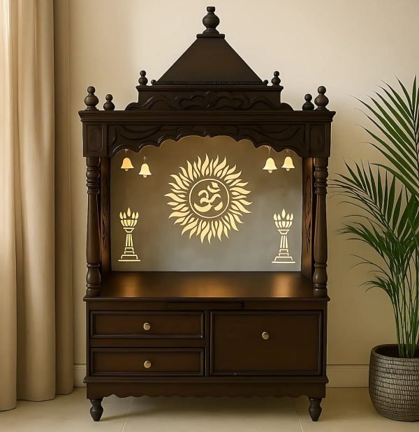 Premium Wooden Mandir with Backlit Om Design & Storage