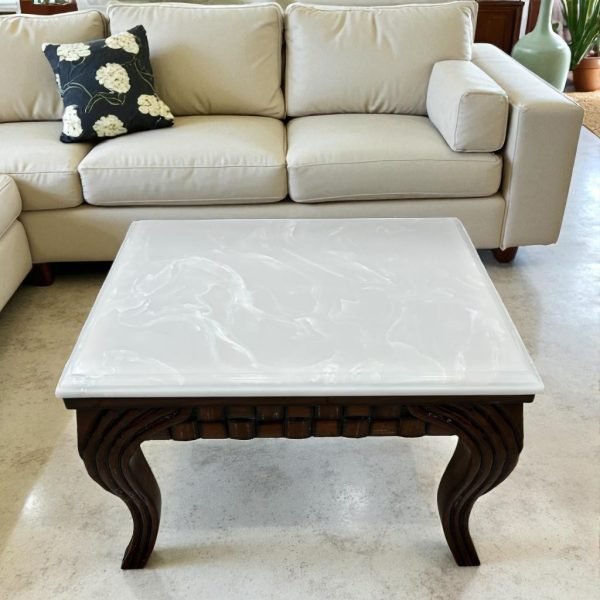 Classic Wooden Coffee Table with White Marble Top
