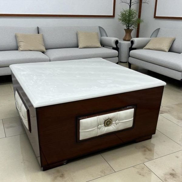 Luxury Wooden Coffee Table with White Marble Top - Image 2
