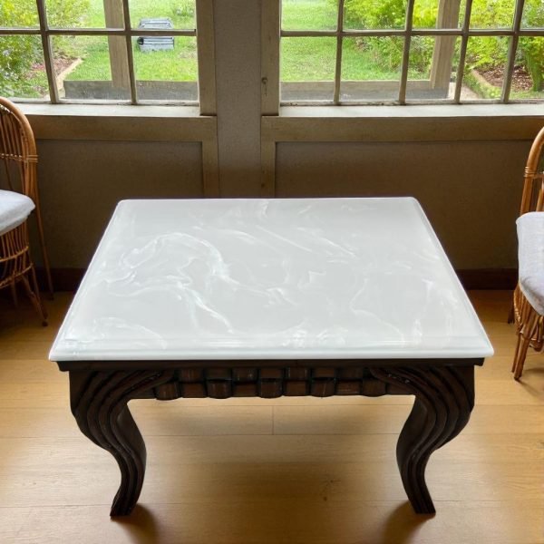 Classic Wooden Coffee Table with White Marble Top - Image 4