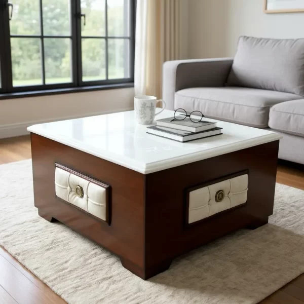 Luxury Wooden Coffee Table with White Marble Top