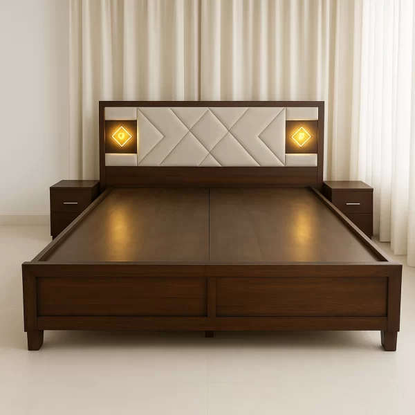 Diamond King Bed with Quilted Headboard and Integrated Storage