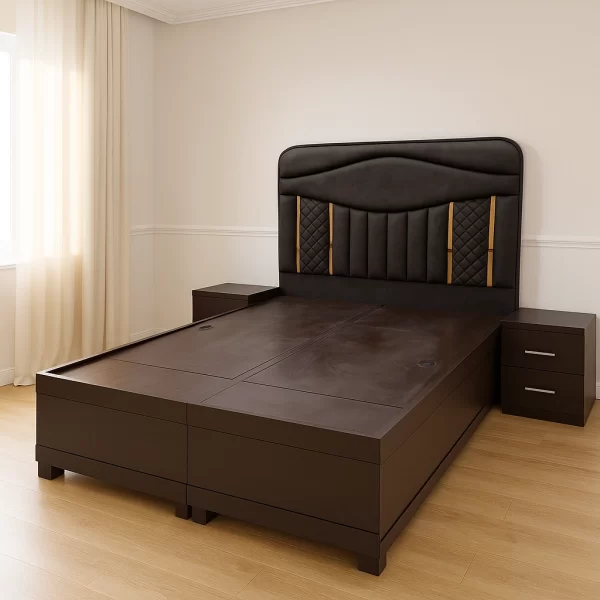 The Elite Queen Bed with Gold Accent Upholstery - Image 3