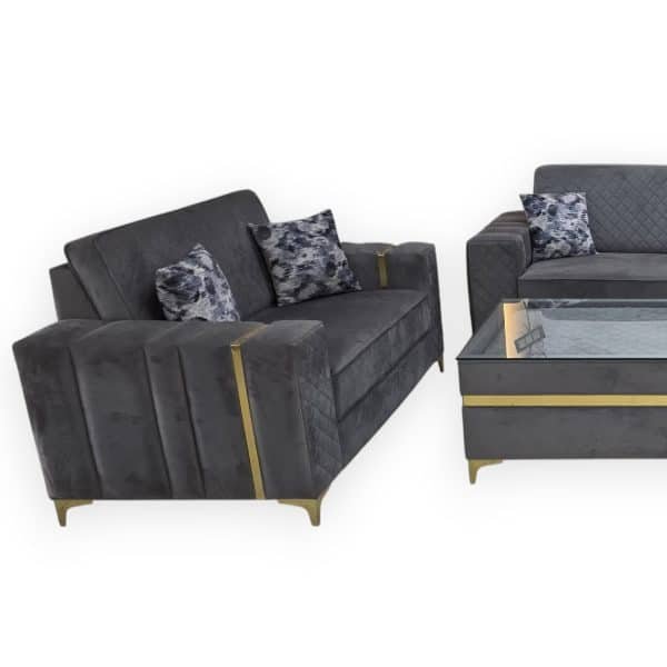 Modern Grey Velvet Living Room Sofa Set - Image 3