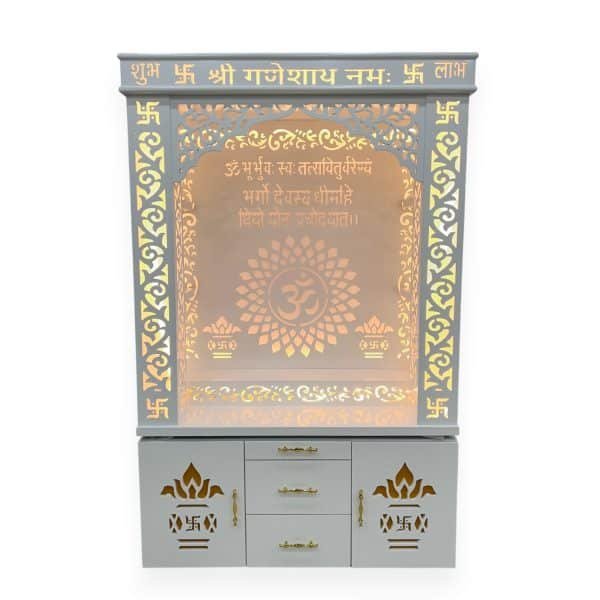 White Contemporary Mandir with Storage - Image 2