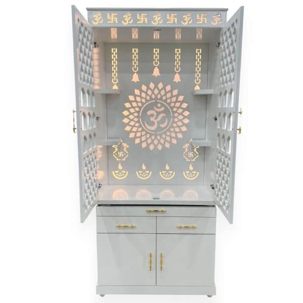 Luminous White Pooja Unit with Intricate Cutouts - Image 2