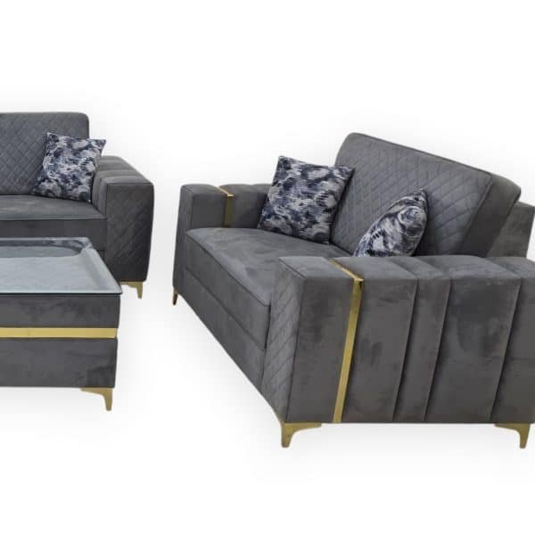 Modern Grey Velvet Living Room Sofa Set - Image 5