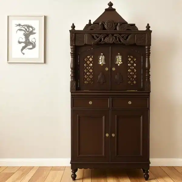 Exquisitely Carved Dark Wood Mandir