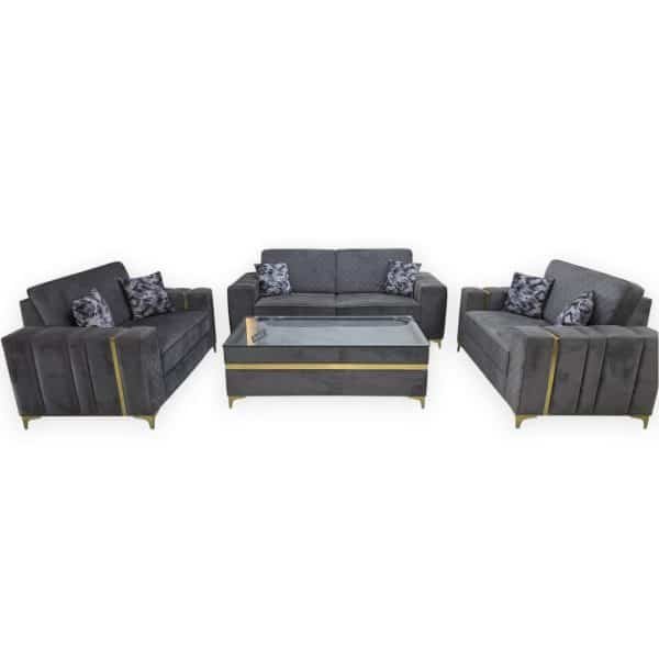 Modern Grey Velvet Living Room Sofa Set - Image 2