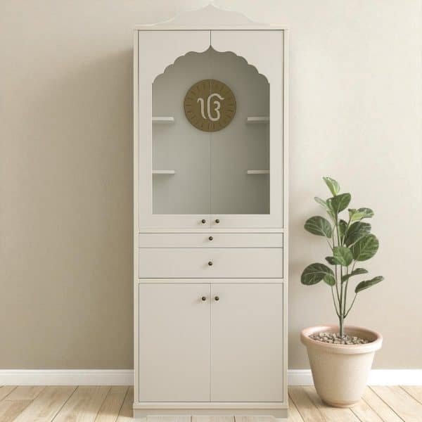 Minimalist White Prayer Cabinet (Mandir Palki Sahib)