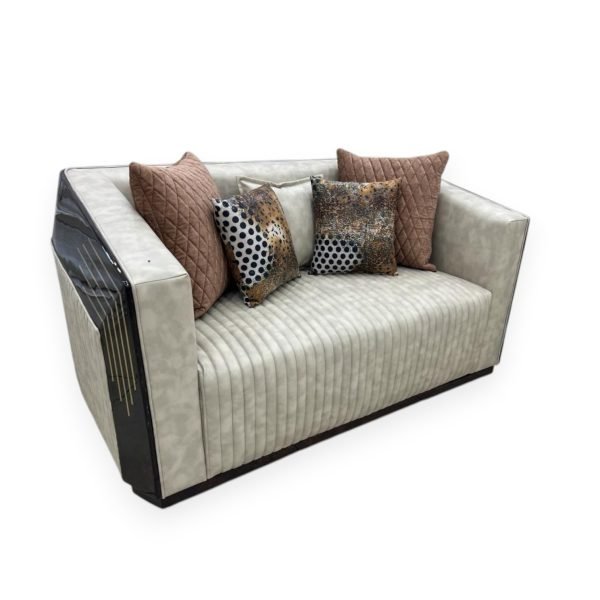 Cream Ribbed Sofa Set with Geometric Accents - Image 3
