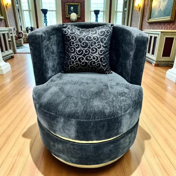 Plush Swivel Barrel Accent Chair with Gilded Base