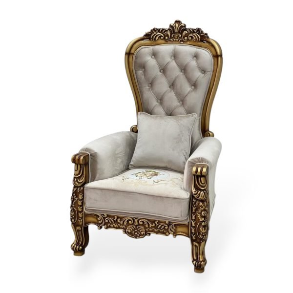Grand Regal Tufted Armchair with Gilded Carvings - Image 2