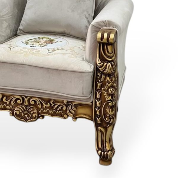 Opulent French Provincial Tufted Armchairs with Gold Leaf Carvings - Image 2