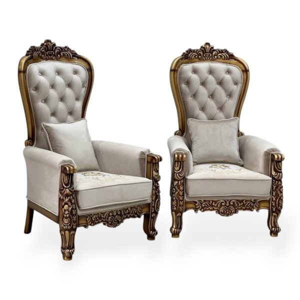 Opulent French Provincial Tufted Armchairs with Gold Leaf Carvings - Image 4